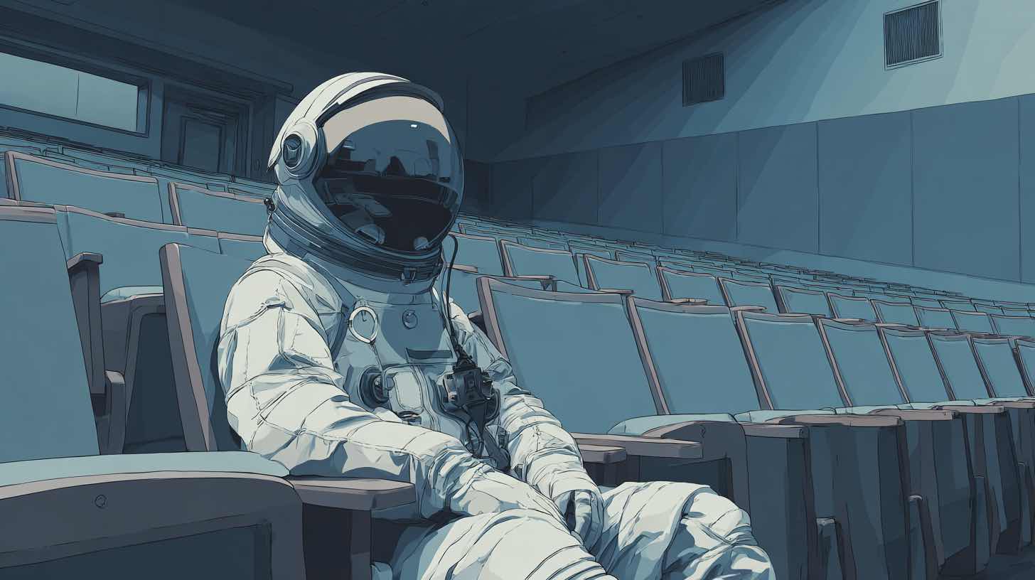 An astronaut in a lecture hall