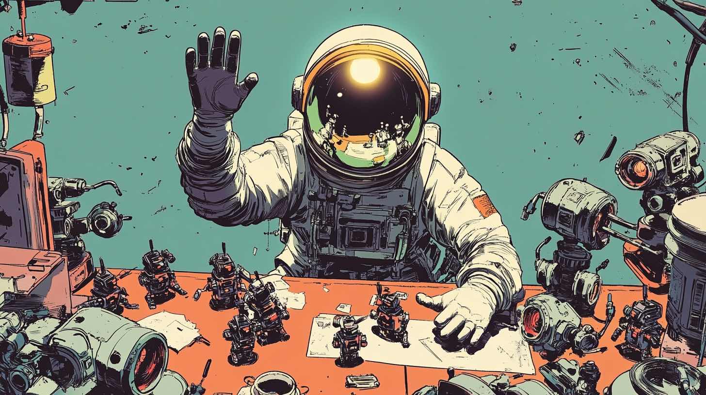 An astronaut asking a question in robot building class