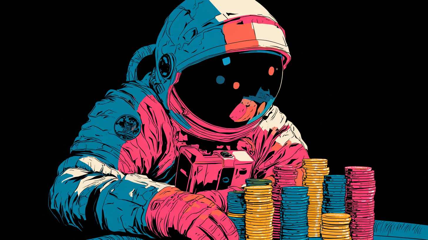 An astronaut counting tokens