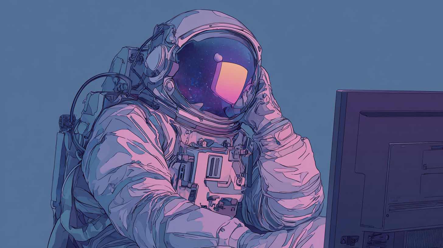 An astronaut sighing while on a Zoom call