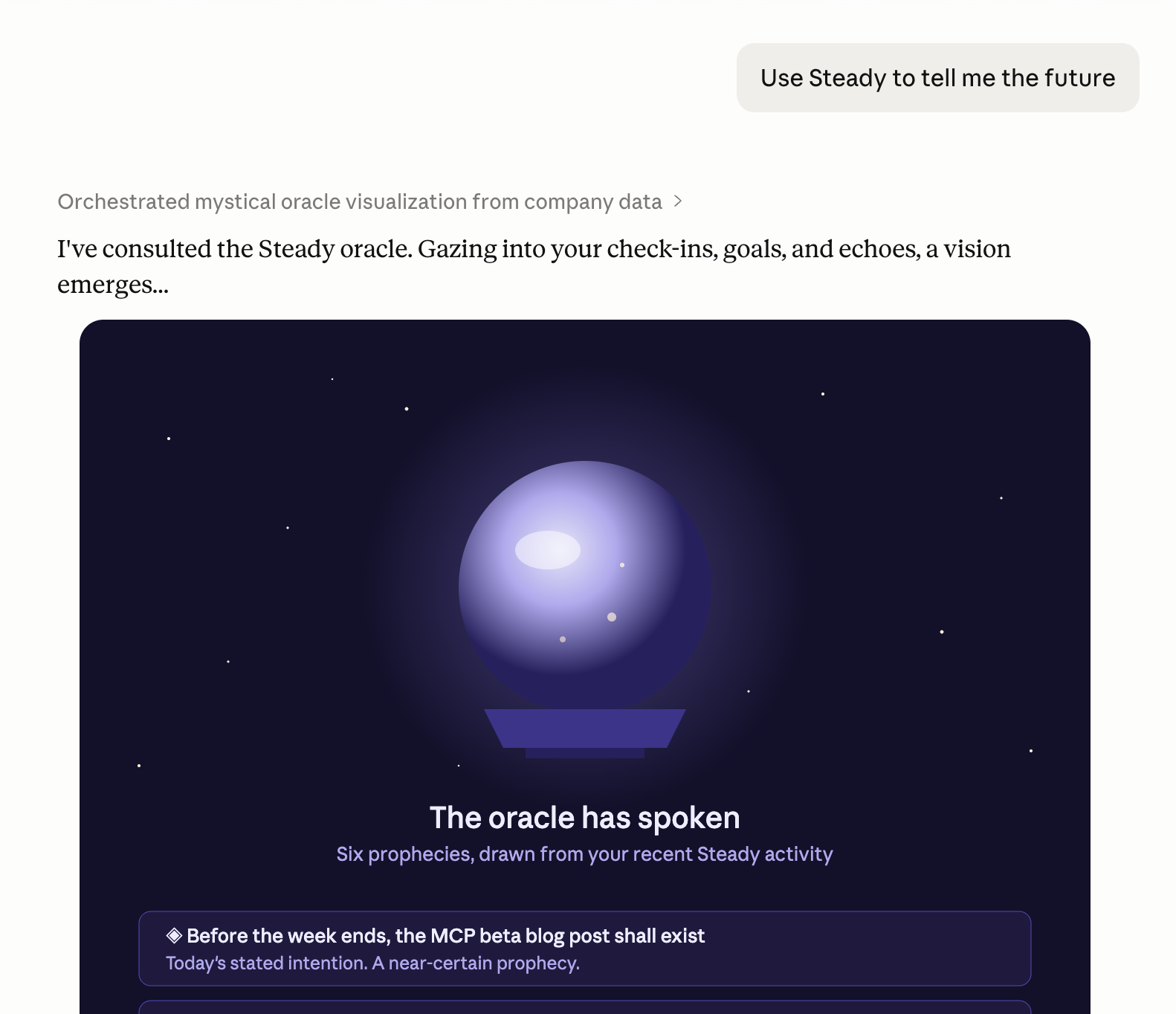 Claude telling the future via Steady's MCP server