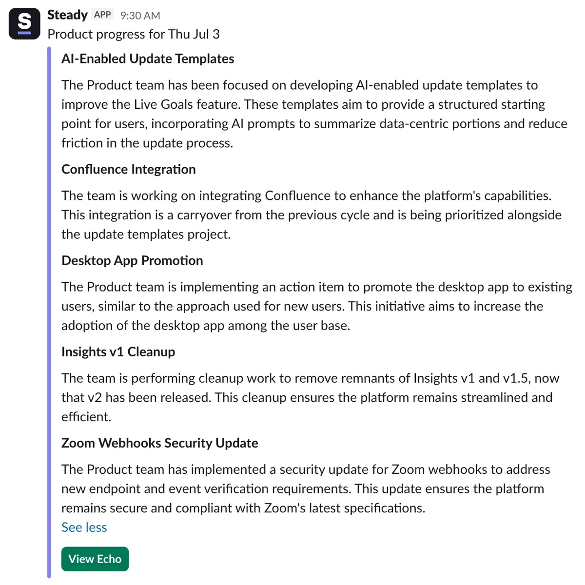 An Echo answer in Slack.